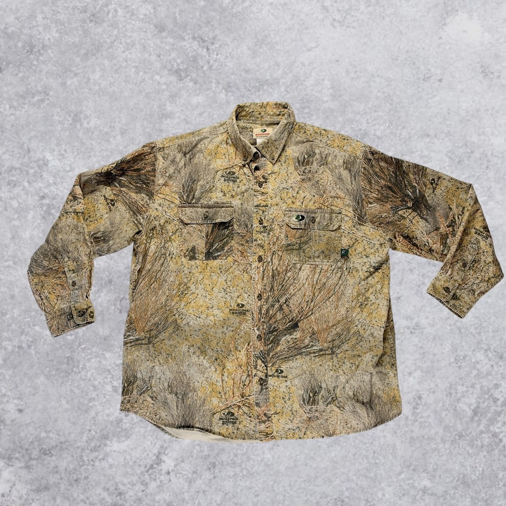 Vintage Mossy Oak Brush Camo Button Down Shirt Mens 2XL Explorer Hunting Fishing